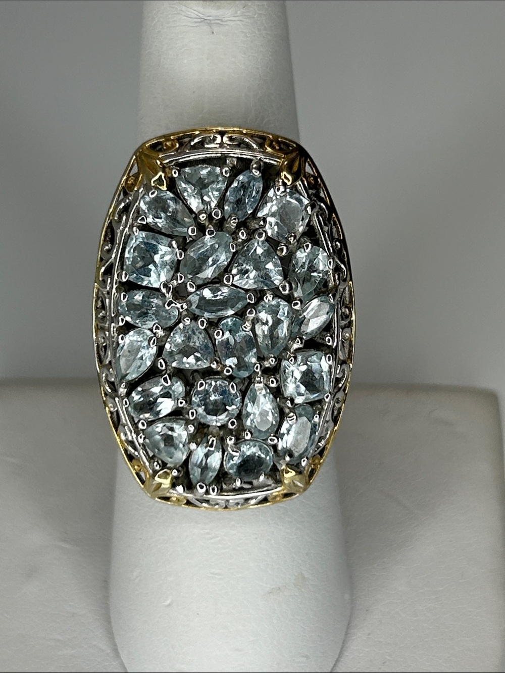 Gems En Vogue Multi Cut Genuine Aquamarine Gemstone Designer Statement Ring